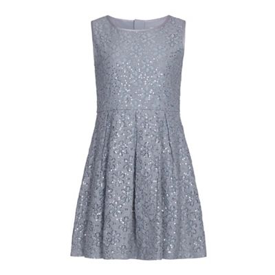 Grey Sequin Flower Party Dress